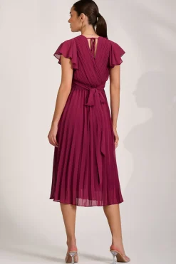 Jolie Moi Wedding Guest|Wedding Guest-Ruffle Pleated Chiffon Midi Dress, Mulberry