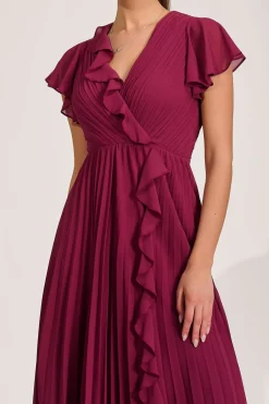 Jolie Moi Wedding Guest|Wedding Guest-Ruffle Pleated Chiffon Midi Dress, Mulberry