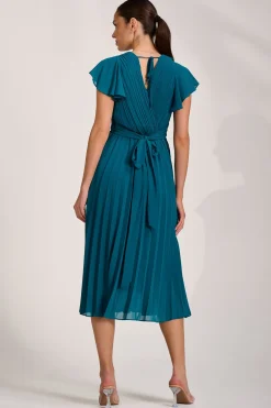 Jolie Moi Wedding Guest|Wedding Guest-Ruffle Pleated Chiffon Midi Dress, Teal