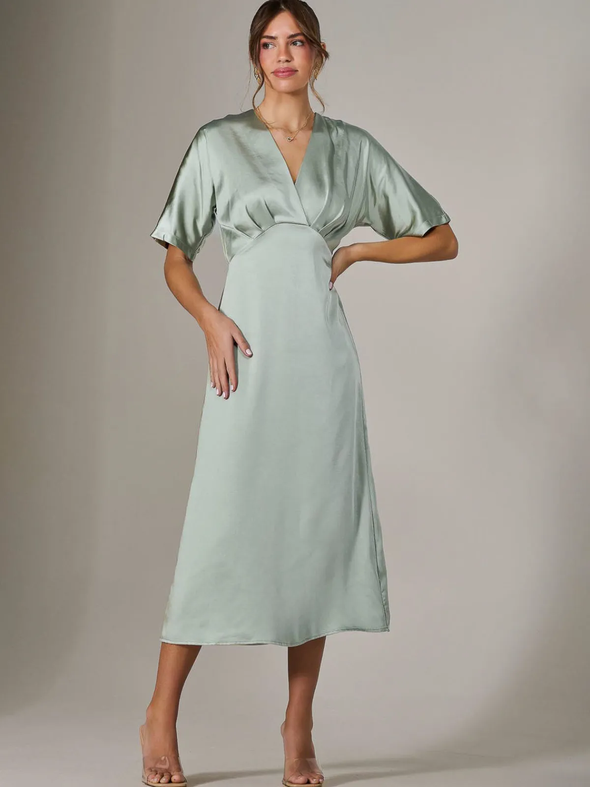 Jolie Moi Mother Of The Bride|Occasion Dresses-Satin A-Line Midaxi Dress, Green