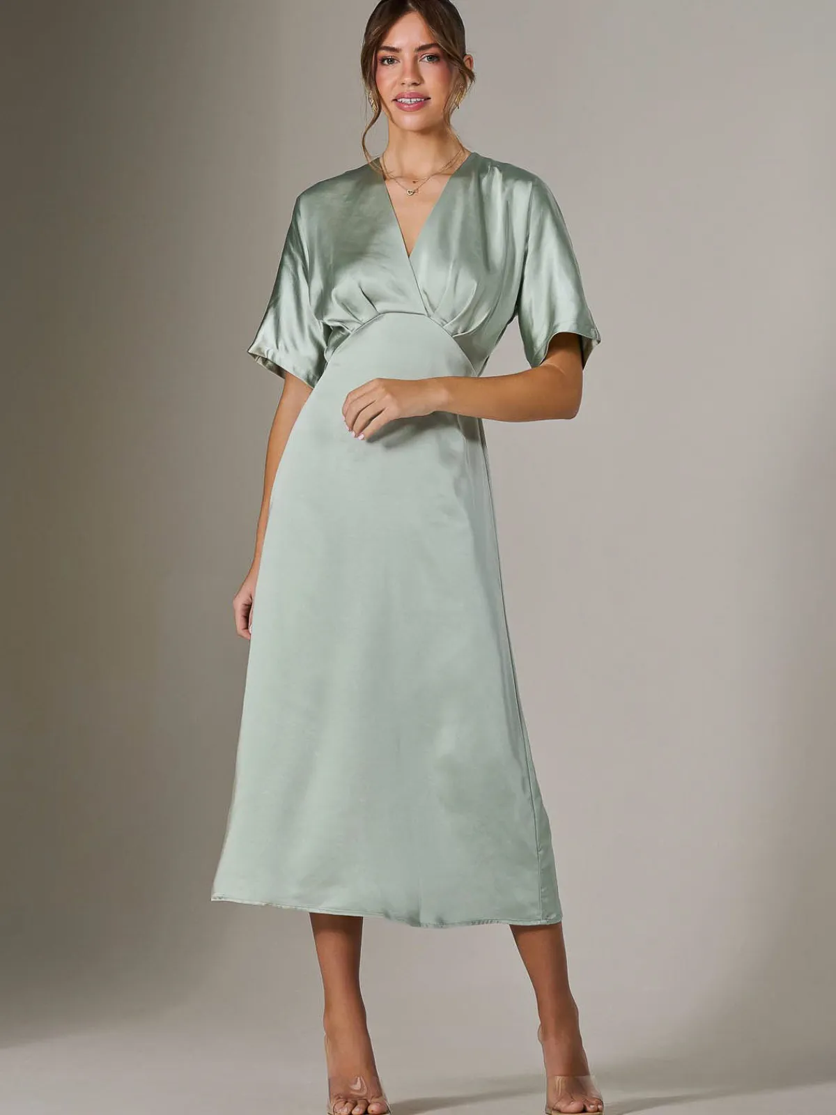 Jolie Moi Mother Of The Bride|Occasion Dresses-Satin A-Line Midaxi Dress, Green