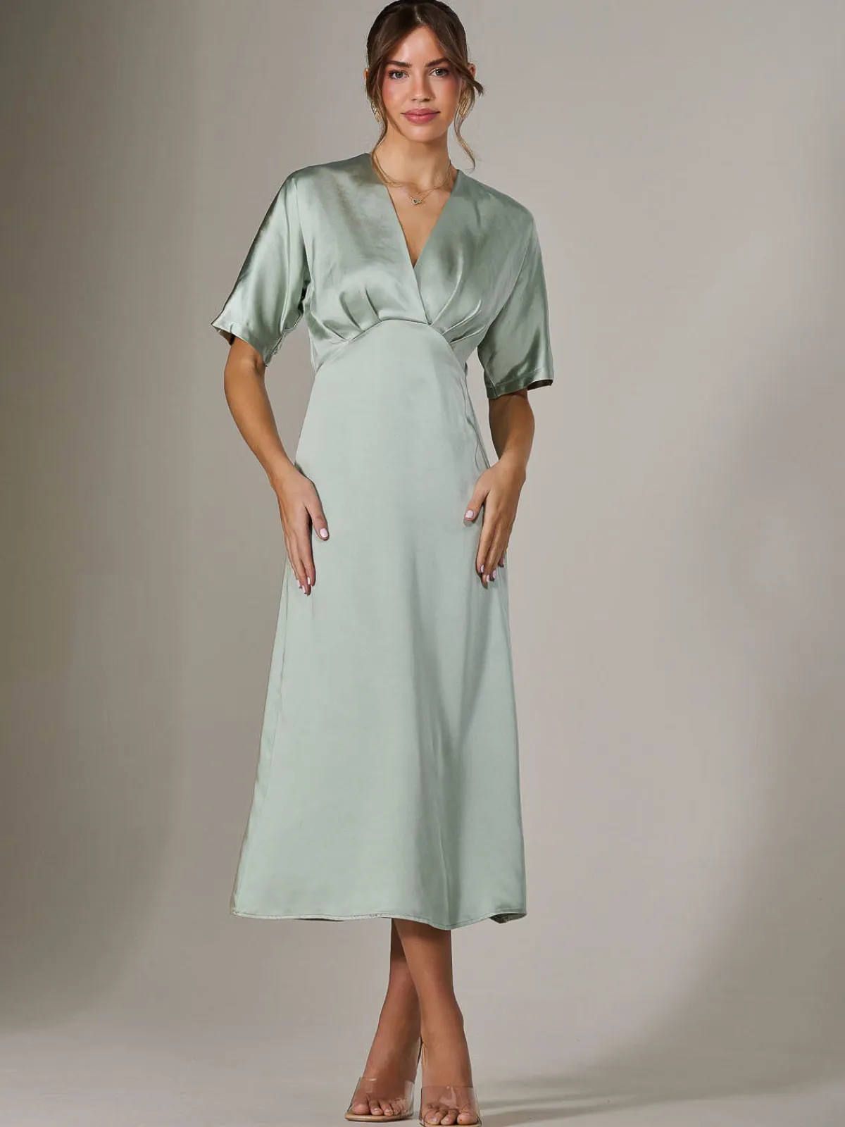 Jolie Moi Mother Of The Bride|Occasion Dresses-Satin A-Line Midaxi Dress, Green