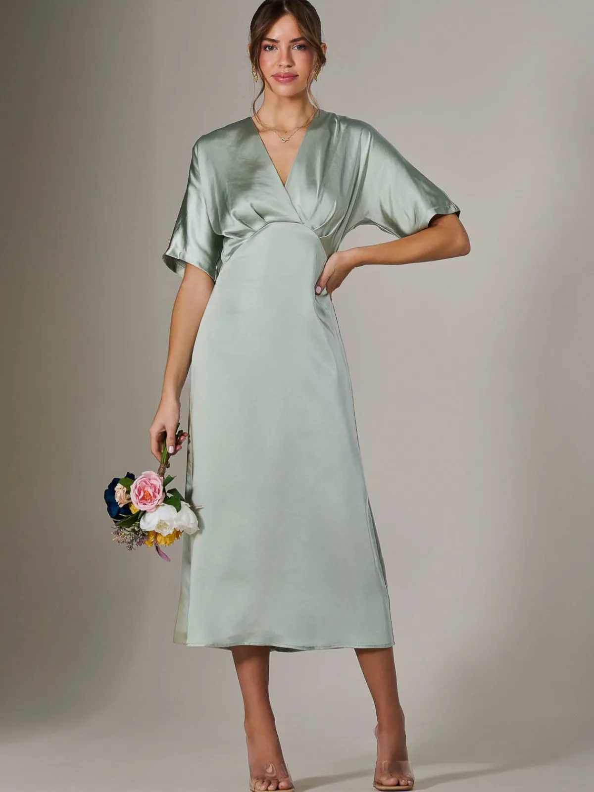 Jolie Moi Mother Of The Bride|Occasion Dresses-Satin A-Line Midaxi Dress, Green