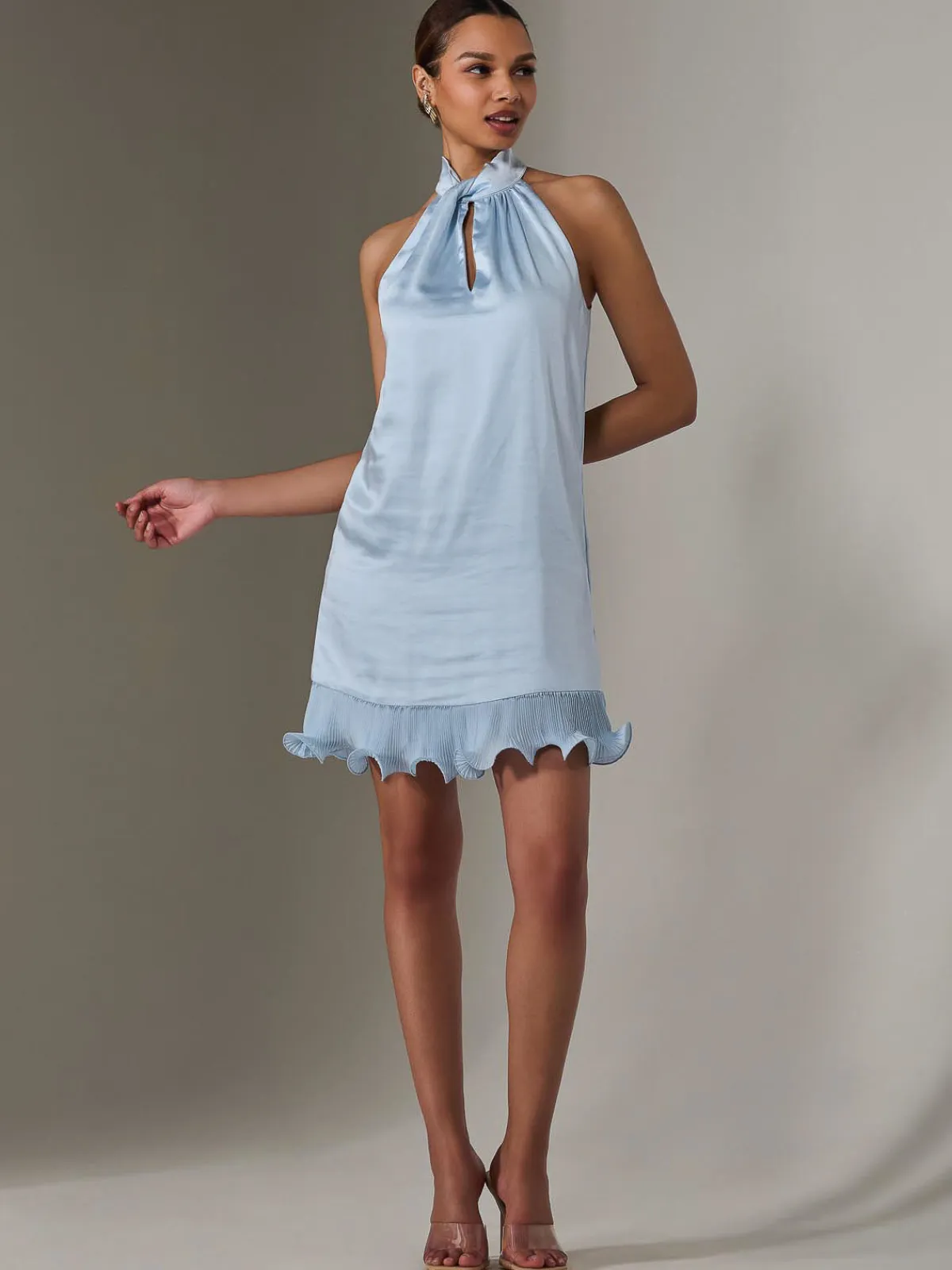 Jolie Moi Occasion Dresses|Party Dresses-Satin Halterneck Mini Dress, Blue