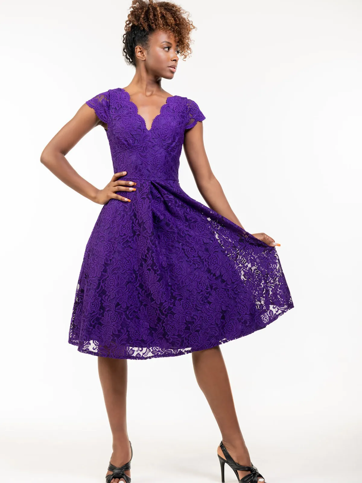 Jolie Moi Occasion Dresses|Mother Of The Bride-1950s Cap Sleeve Lace Prom Dress, Purple