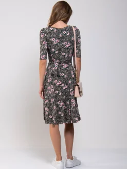 Jolie Moi Floral Dresses|Jersey Dresses-Scoop Neck Swing Jersey Dress, Floral Multi