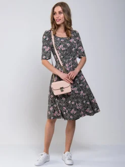 Jolie Moi Floral Dresses|Jersey Dresses-Scoop Neck Swing Jersey Dress, Floral Multi