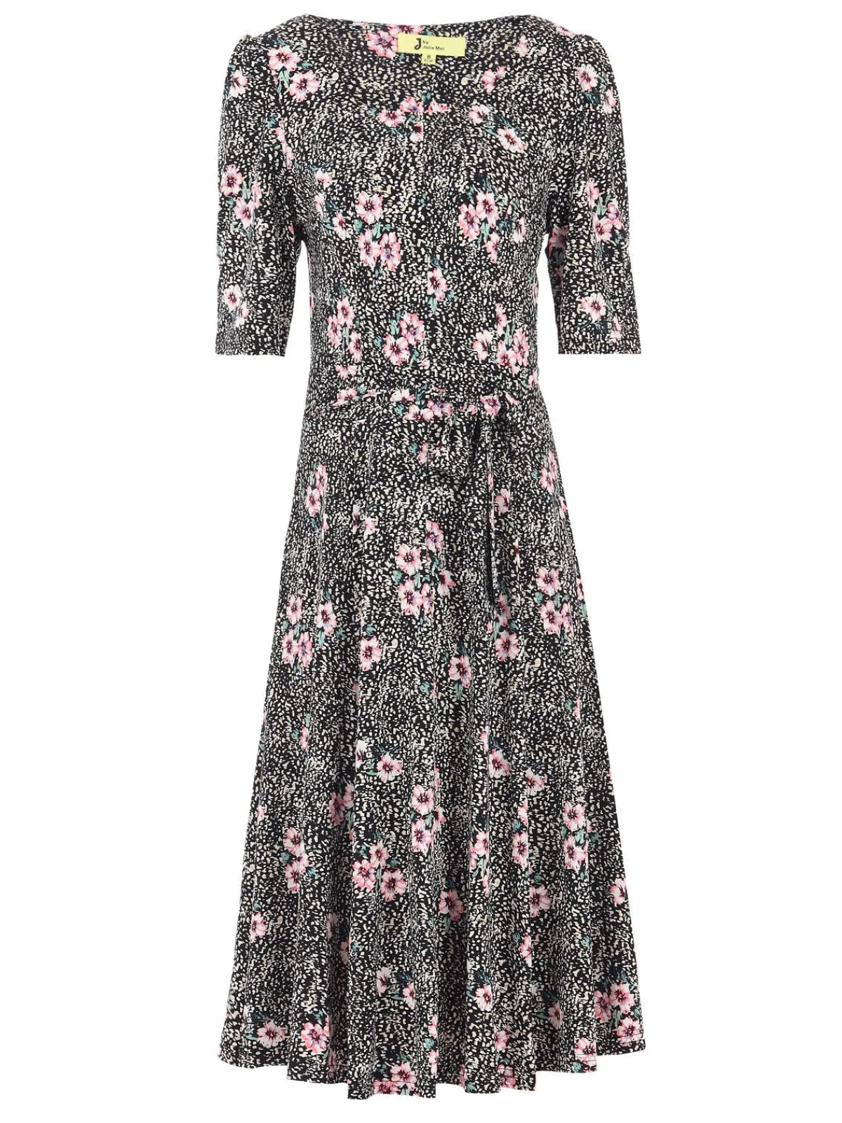 Jolie Moi Floral Dresses|Jersey Dresses-Scoop Neck Swing Jersey Dress, Floral Multi
