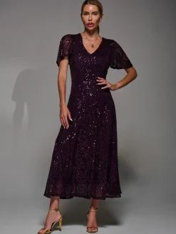 Jolie Moi Mother Of The Bride|Party Dresses-Sequin Angel Sleeve Fit & Flare Midaxi Dress, Dark Burgundy