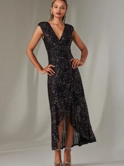Jolie Moi Occasion Dresses|Wrap Dresses-Sequin Ruffle Hem Maxi Dress, Navy Multi