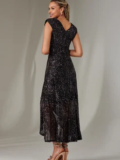 Jolie Moi Occasion Dresses|Wrap Dresses-Sequin Ruffle Hem Maxi Dress, Navy Multi