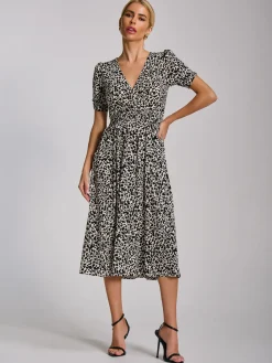 Jolie Moi Jersey Dresses|Weekend Casuals-Short Sleeve Printed Jersey Midi Dress, White Animal