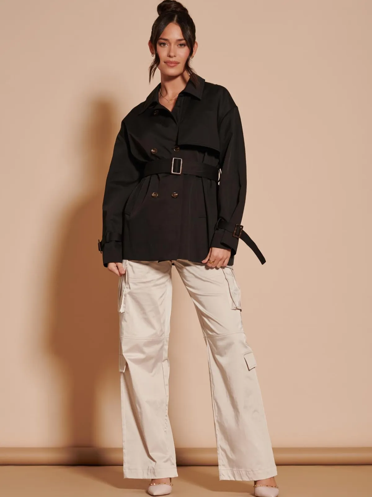 Jolie Moi Coats & Jackets-hort Trench Coat, Black