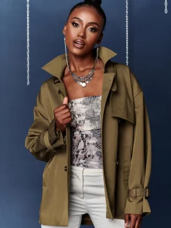 Jolie Moi Coats & Jackets-hort Trench Coat, Khaki