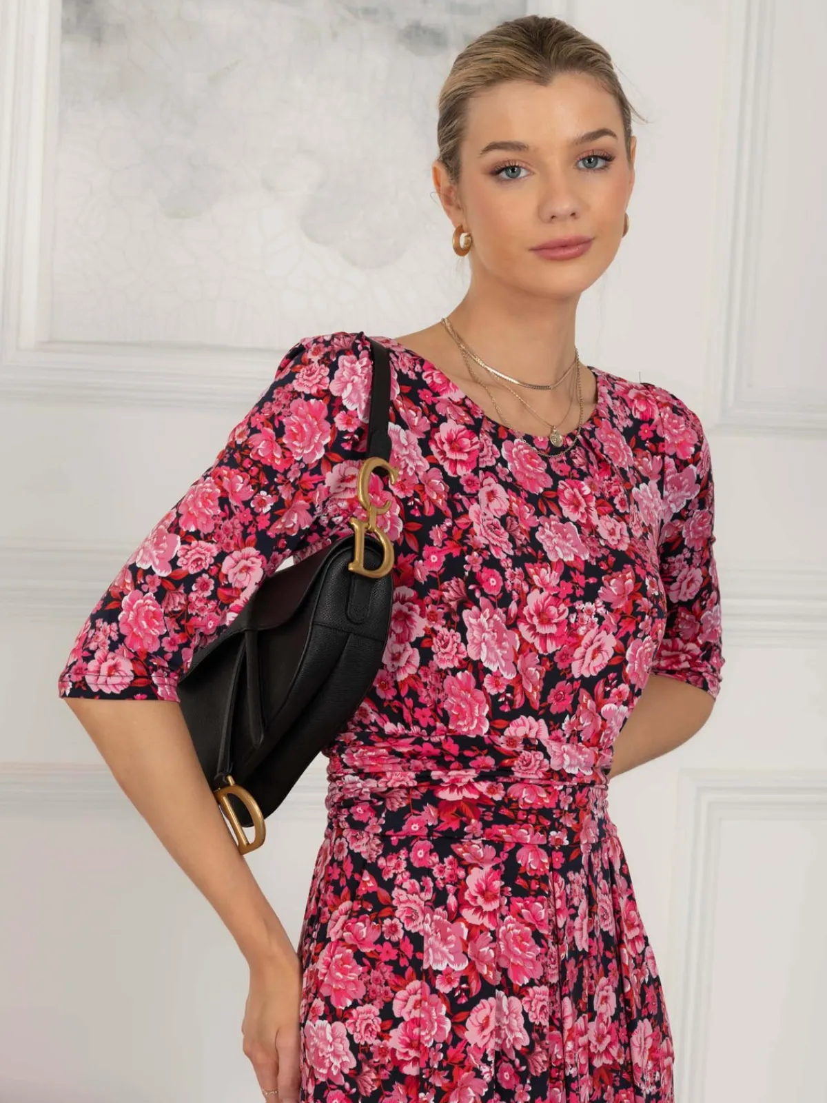Jolie Moi Occasion Dresses|Floral Dresses-Sienna 3/4 Sleeve Maxi Dress, Floral Multi