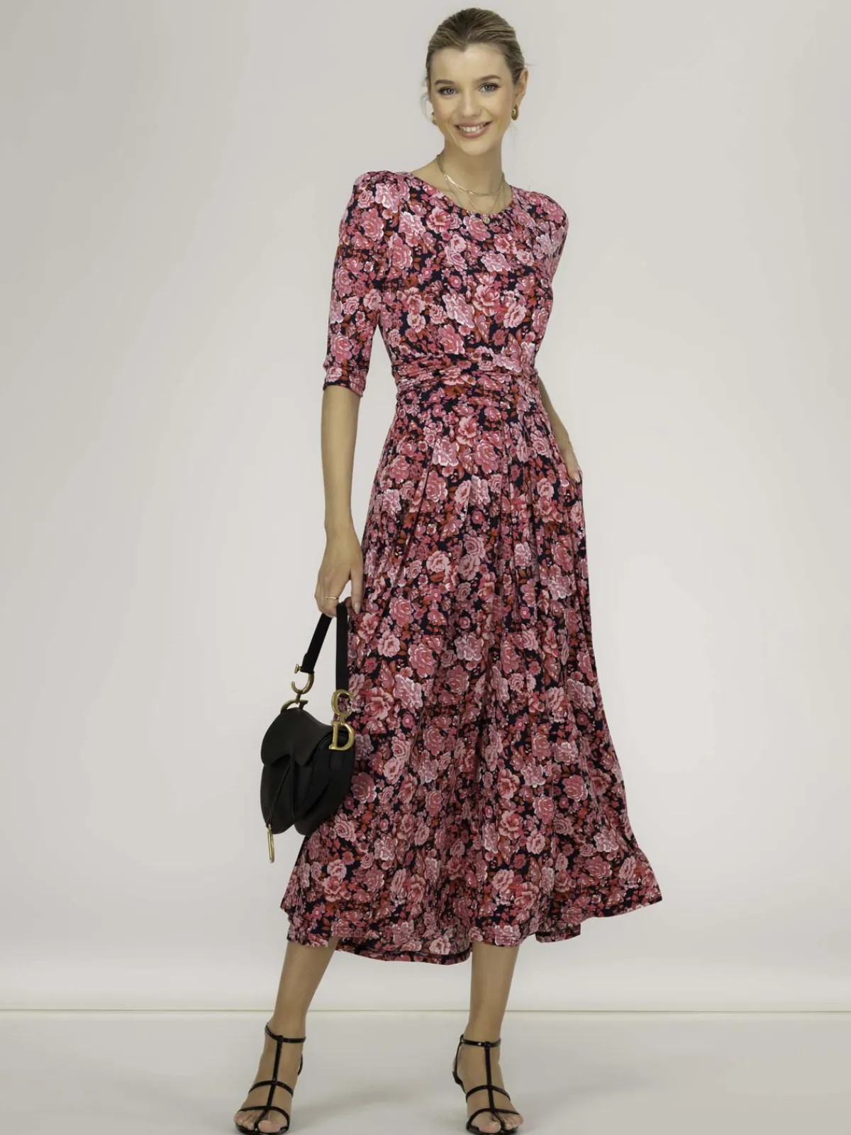 Jolie Moi Occasion Dresses|Floral Dresses-Sienna 3/4 Sleeve Maxi Dress, Floral Multi