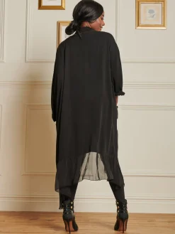 Jolie Moi Made In Italy-Silk Trim Tunic Maxi Dress, Black