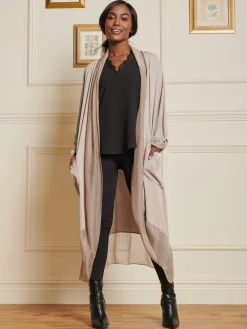Jolie Moi Made In Italy-Silk Trim Wrap Tunic Maxi Dress, Taupe