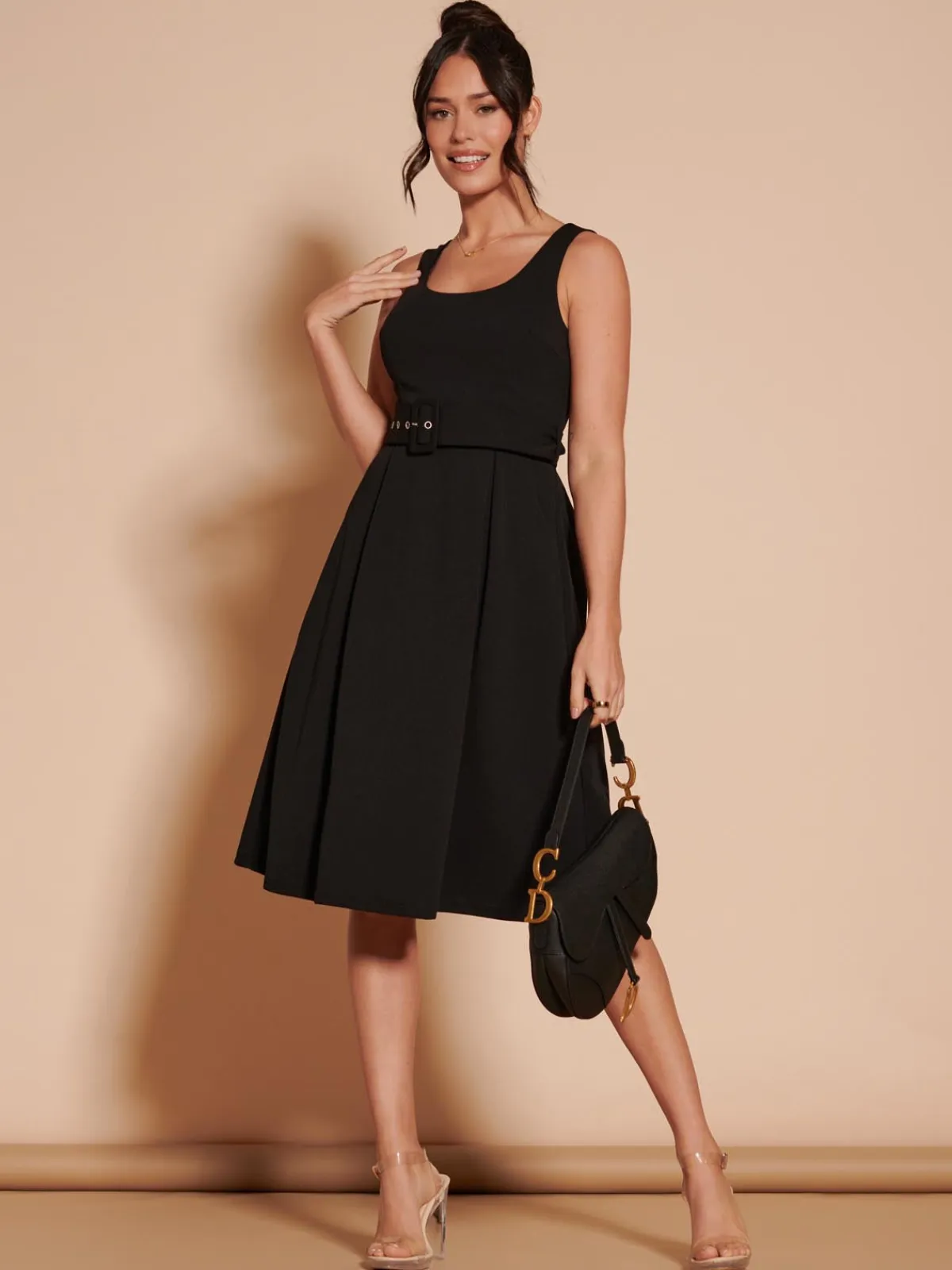 Jolie Moi Occasion Dresses|Sleeveless Dresses-1950's Inspired Belted Swing Dress,