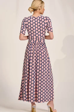 Jolie Moi Jersey Dresses|Weekend Casuals-Sleeved Jersey Maxi Dress, Pink Geo