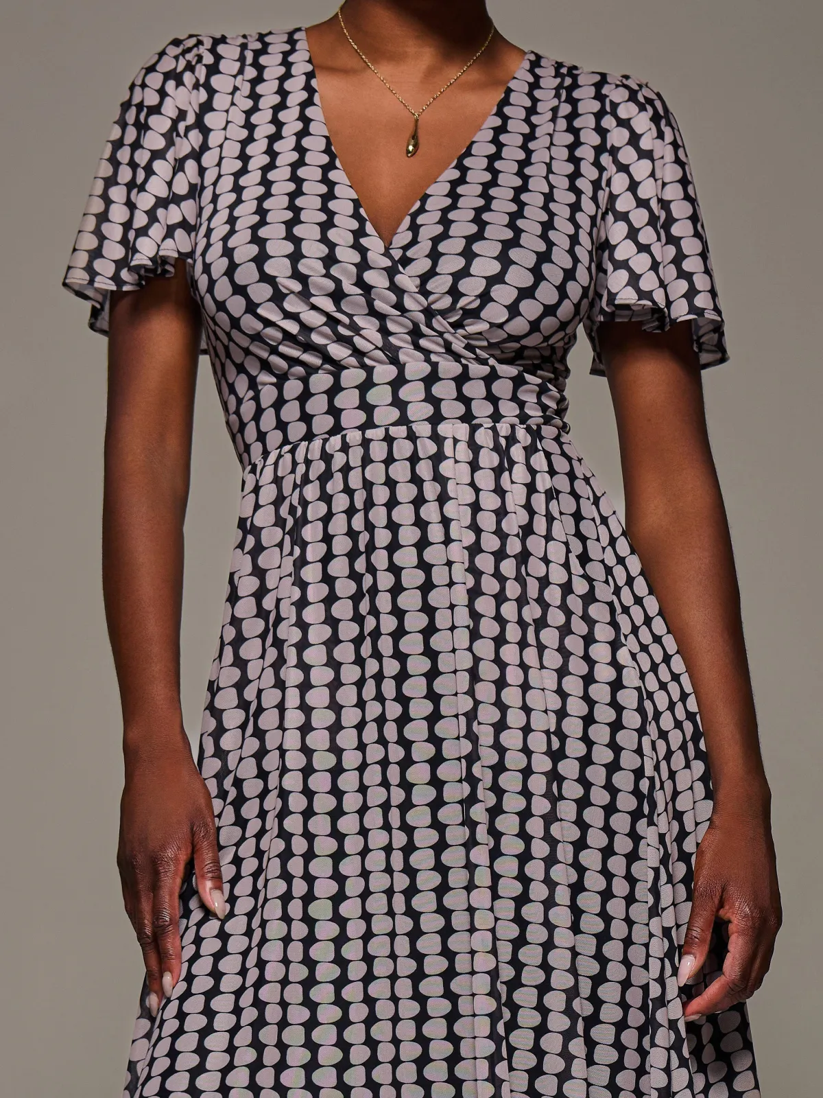 Jolie Moi Occasion Dresses|Office Dresses-3/4 Sleeve Geo Shift Midi Dress, Black Geo