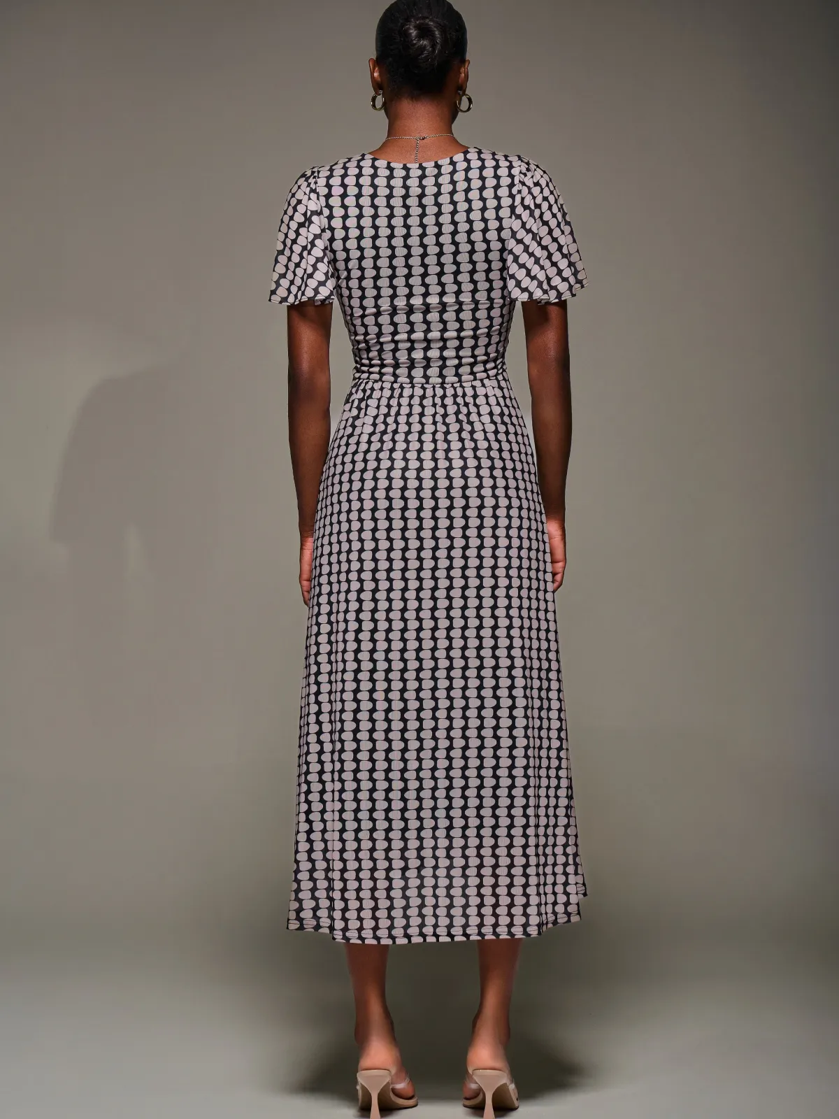 Jolie Moi Occasion Dresses|Office Dresses-3/4 Sleeve Geo Shift Midi Dress, Black Geo