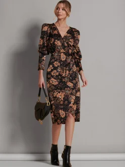 Jolie Moi Occasion Dresses|Midi Dresses-Sleeveless Bodycon Midi Dress, Brown Floral