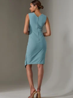 Jolie Moi Occasion Dresses|Sleeveless Dresses-Sleeveless Wrap Front Midi Dress, Duck Egg Blue