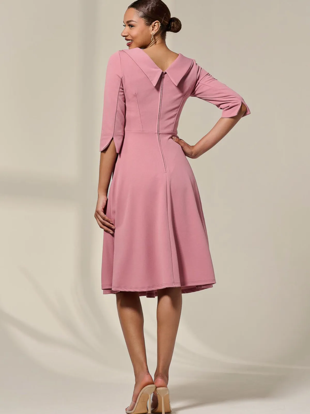 Jolie Moi Occasion Dresses|Mother Of The Bride-Sloan 3/4 Sleeve Midi Dress, Mauve Pink
