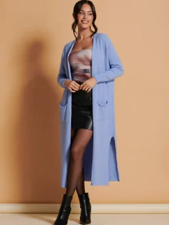 Jolie Moi Knitted Cardigan|Co-Ords-Soft Knit Longline Maxi Cardigan, Grapemist