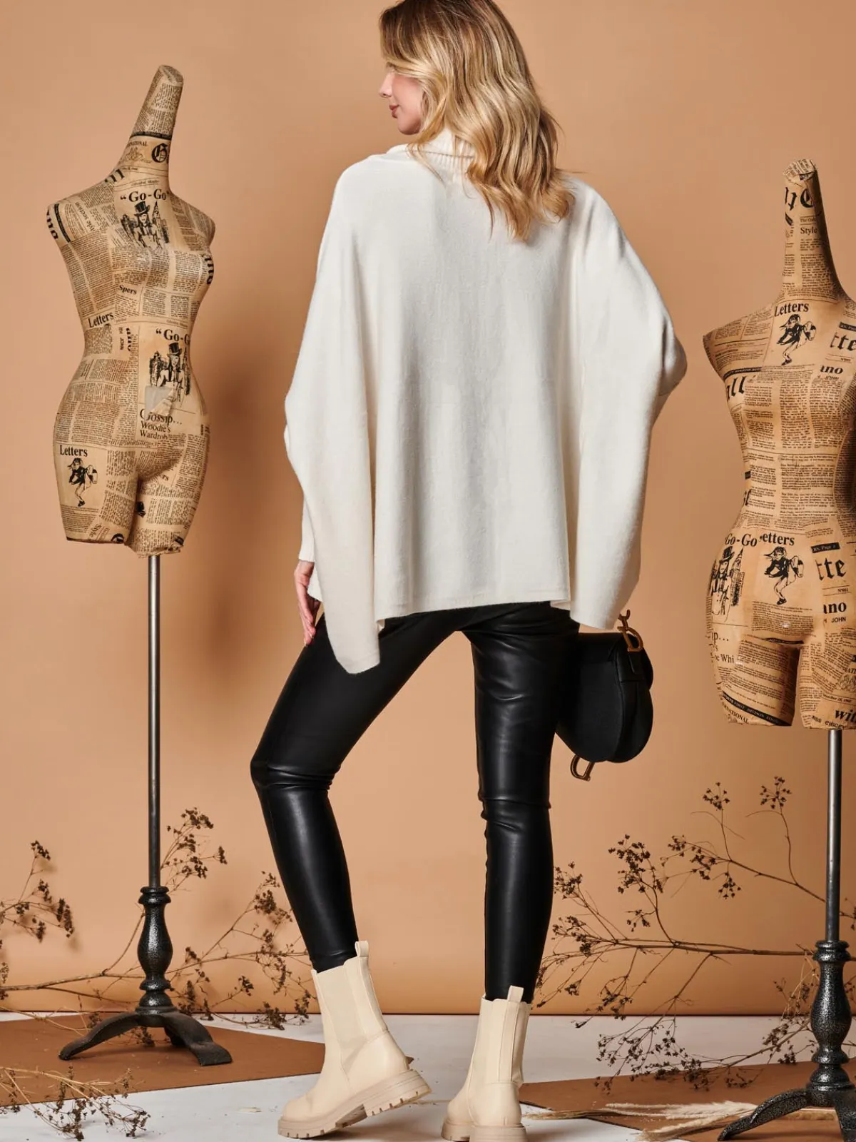 Jolie Moi Weekend Casuals|Knitted Jumpers-Star Front Roll Neck Knit Jumper, Oatmeal