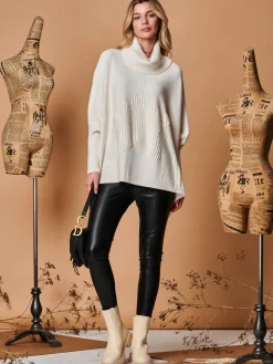 Jolie Moi Weekend Casuals|Knitted Jumpers-Star Front Roll Neck Knit Jumper, Oatmeal