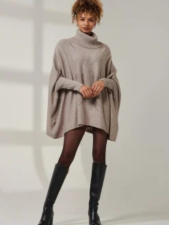 Jolie Moi Weekend Casuals|Knitted Jumpers-Star Front Roll Neck Knit Jumper, Taupe