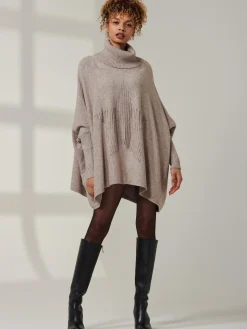 Jolie Moi Weekend Casuals|Knitted Jumpers-Star Front Roll Neck Knit Jumper, Taupe