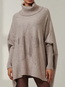 Jolie Moi Weekend Casuals|Knitted Jumpers-Star Front Roll Neck Knit Jumper, Taupe