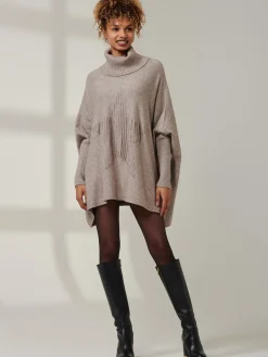 Jolie Moi Weekend Casuals|Knitted Jumpers-Star Front Roll Neck Knit Jumper, Taupe