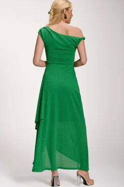 Jolie Moi Occasion Dresses|Maxi Dresses-Textured Asymmetric One Shoulder Maxi Dress, Emerald Green
