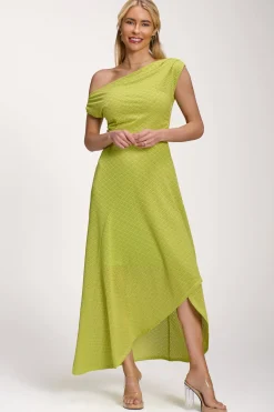 Jolie Moi Occasion Dresses|Maxi Dresses-Textured Asymmetric One Shoulder Maxi Dress, Lime