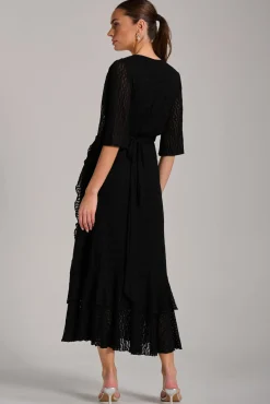 Jolie Moi Occasion Dresses|Maxi Dresses-Textured Ruffle Hem Knitted Maxi Dress, Black