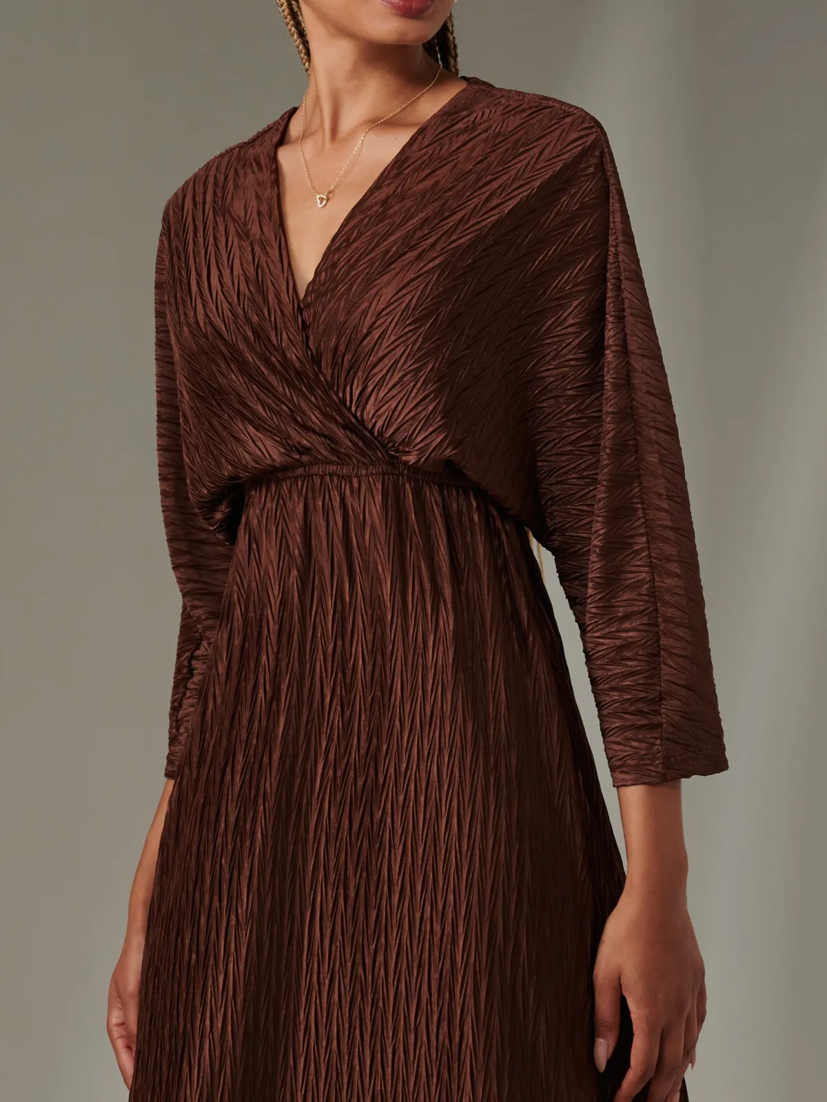 Jolie Moi Occasion Dresses|Party Dresses-Texture Jersey Long Sleeve Maxi Dress, Chocolate