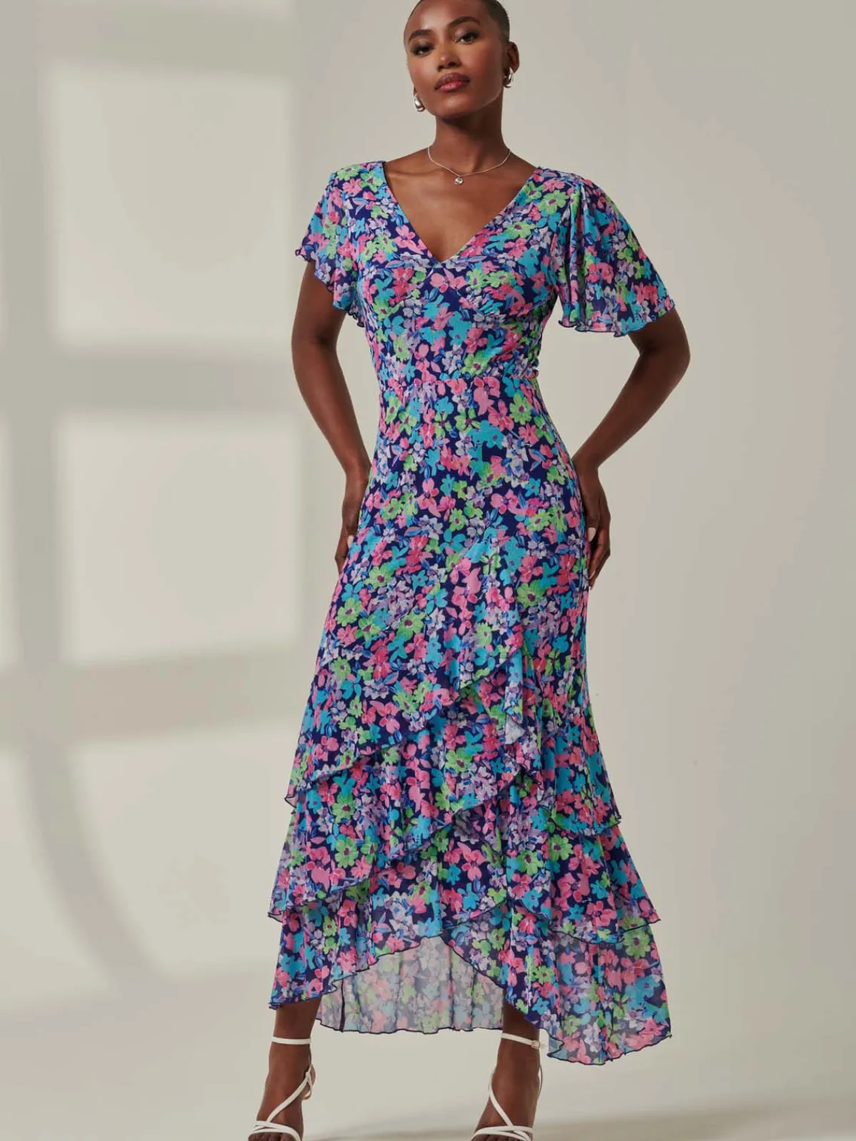Jolie Moi Occasion Dresses|Floral Dresses-Tiered Floral Maxi Dress, Floral Multi