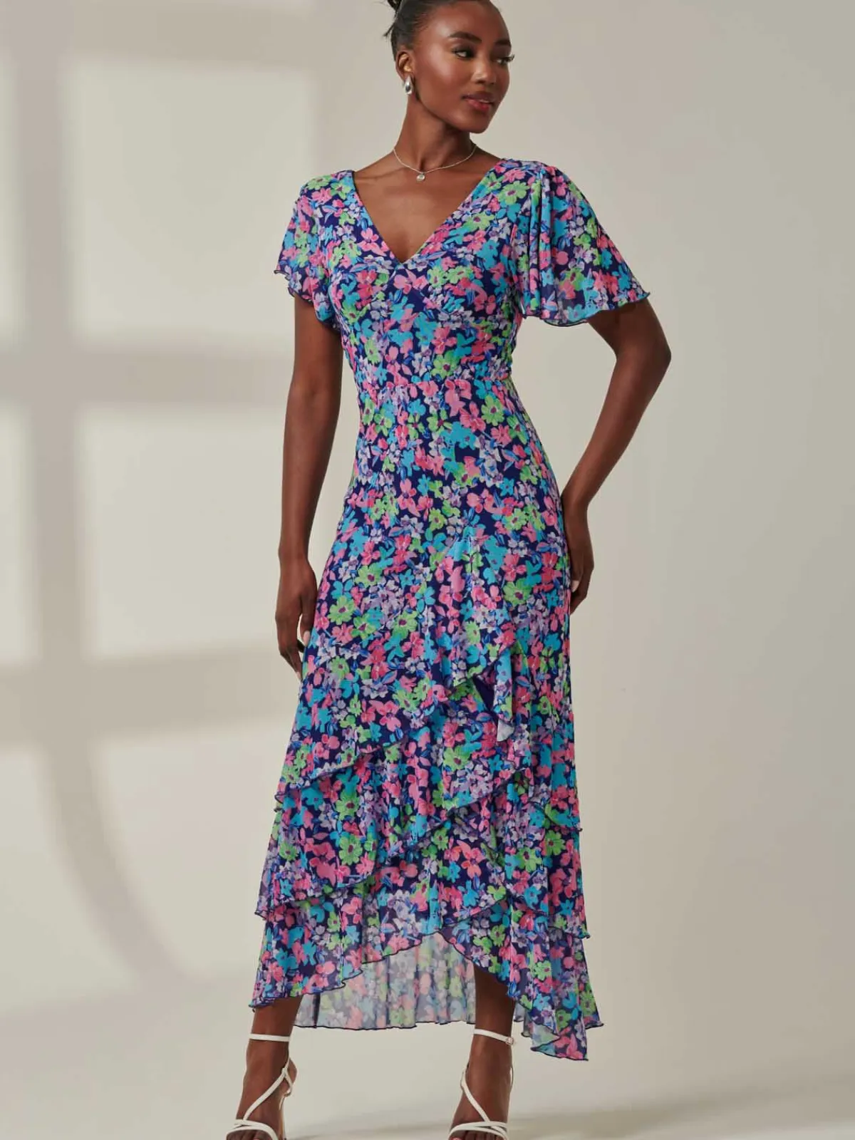 Jolie Moi Occasion Dresses|Floral Dresses-Tiered Floral Maxi Dress, Floral Multi