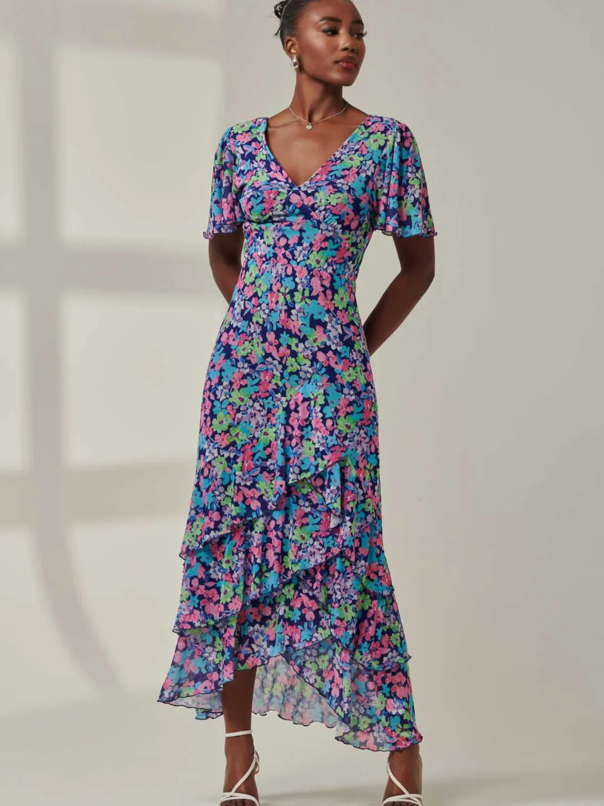Jolie Moi Occasion Dresses|Floral Dresses-Tiered Floral Maxi Dress, Floral Multi