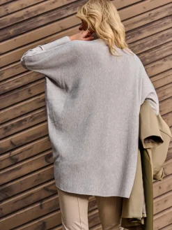 Jolie Moi Weekend Casuals|Knitted Jumpers-Turtleneck Batwing Fine Knit Jumper, Light Grey