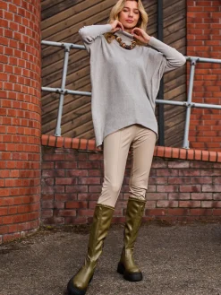 Jolie Moi Weekend Casuals|Knitted Jumpers-Turtleneck Batwing Fine Knit Jumper, Light Grey