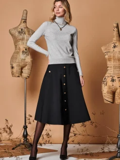 Jolie Moi Weekend Casuals|Knitted Jumpers-Turtleneck Fine Knit Fittted Jumper, Dove Heather