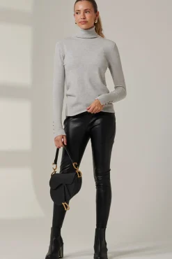 Jolie Moi Weekend Casuals|Knitted Jumpers-Turtleneck Fine Knit Fittted Jumper, Dove Heather