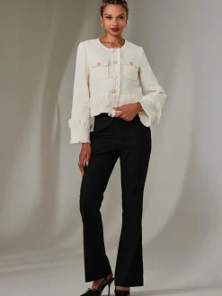 Jolie Moi Coats & Jackets|Blazers-Tweed Fringe He Jacket, Cream