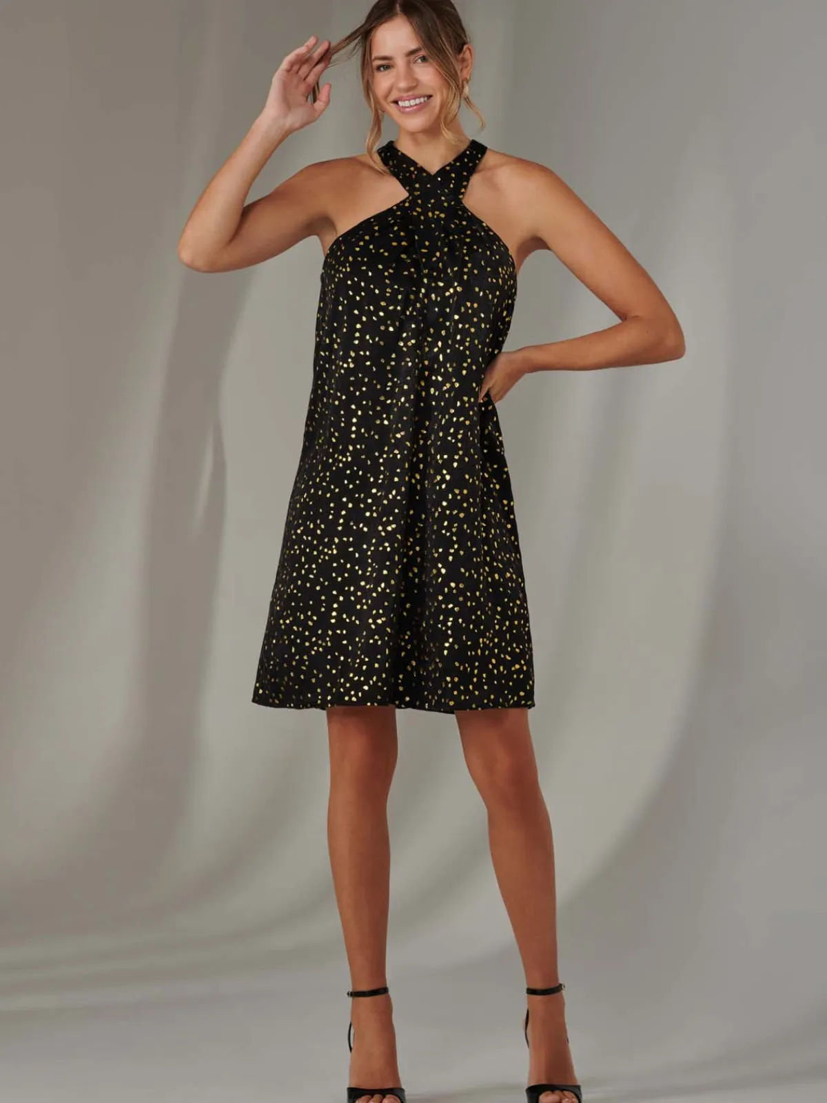 Jolie Moi Occasion Dresses|Party Dresses-Twisted Halter Neck Mini Dress, Black