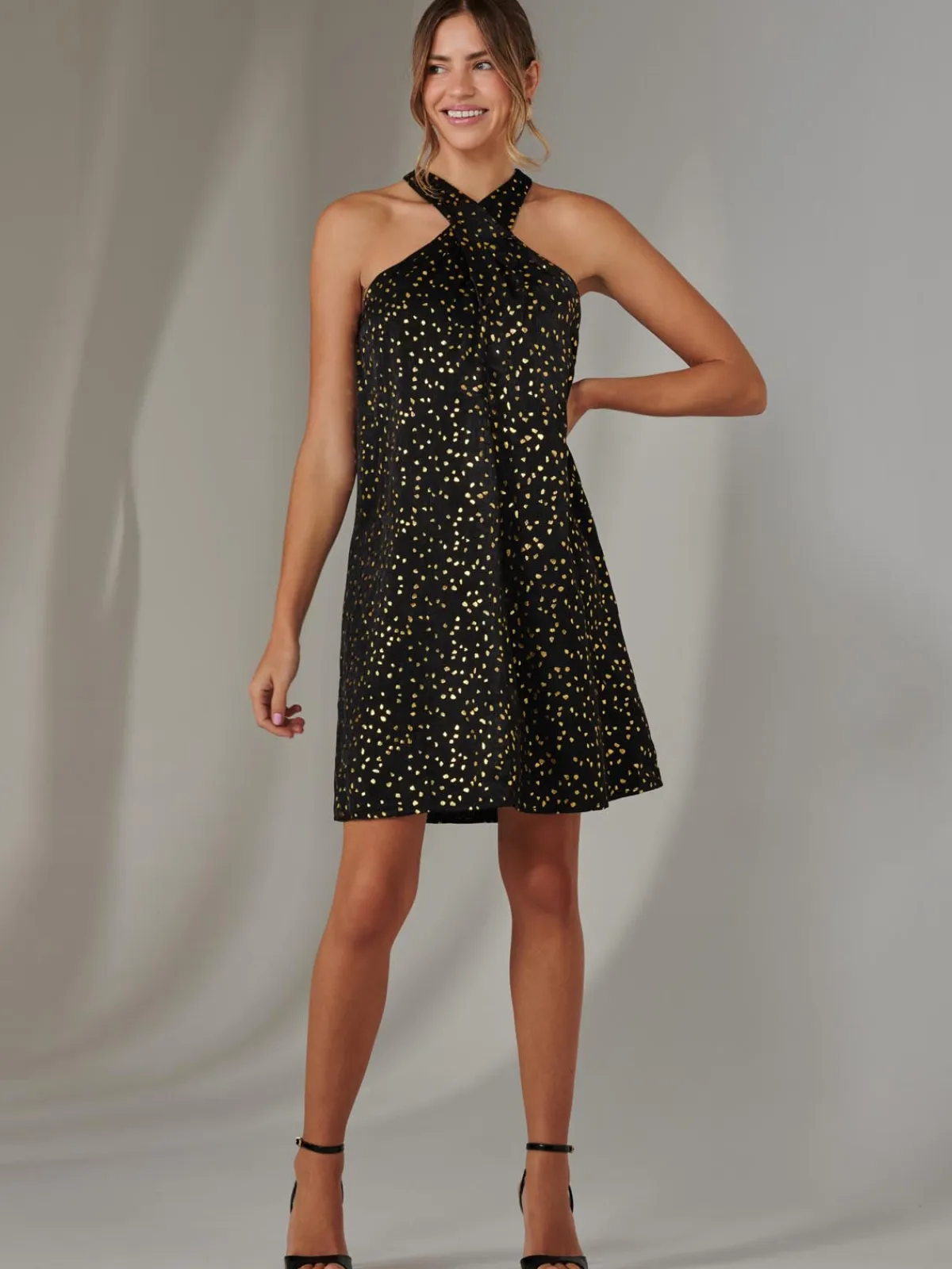 Jolie Moi Occasion Dresses|Party Dresses-Twisted Halter Neck Mini Dress, Black